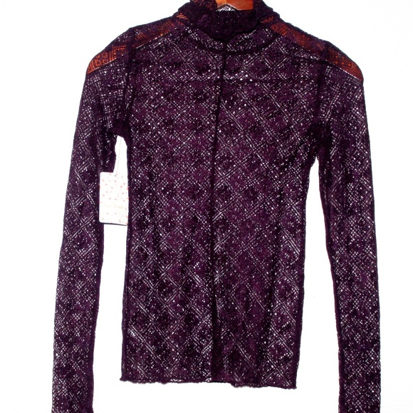 NWT Free People SHEER LACE TURTLENECK TOP - Picture 6 of 6